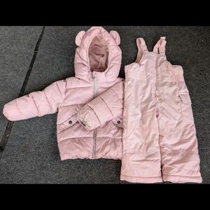 Pink Puffer Jacket and Overalls Set
